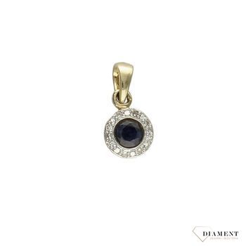 Złota zawieszka DIAMENT 585 okrągła szafir, diamenty P 330SAP Y.jpg